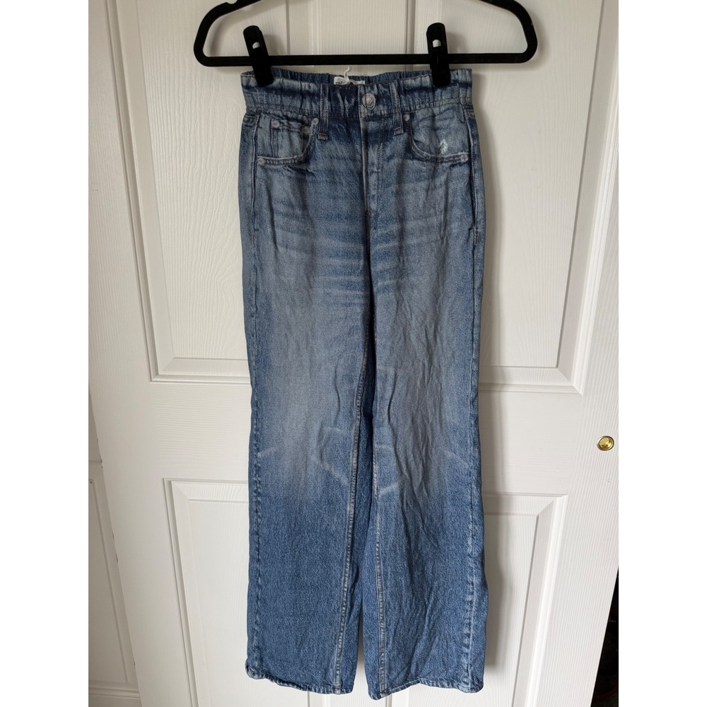 Rag & Bone Miramar Wide Leg Denim Print Pants Blue XXS